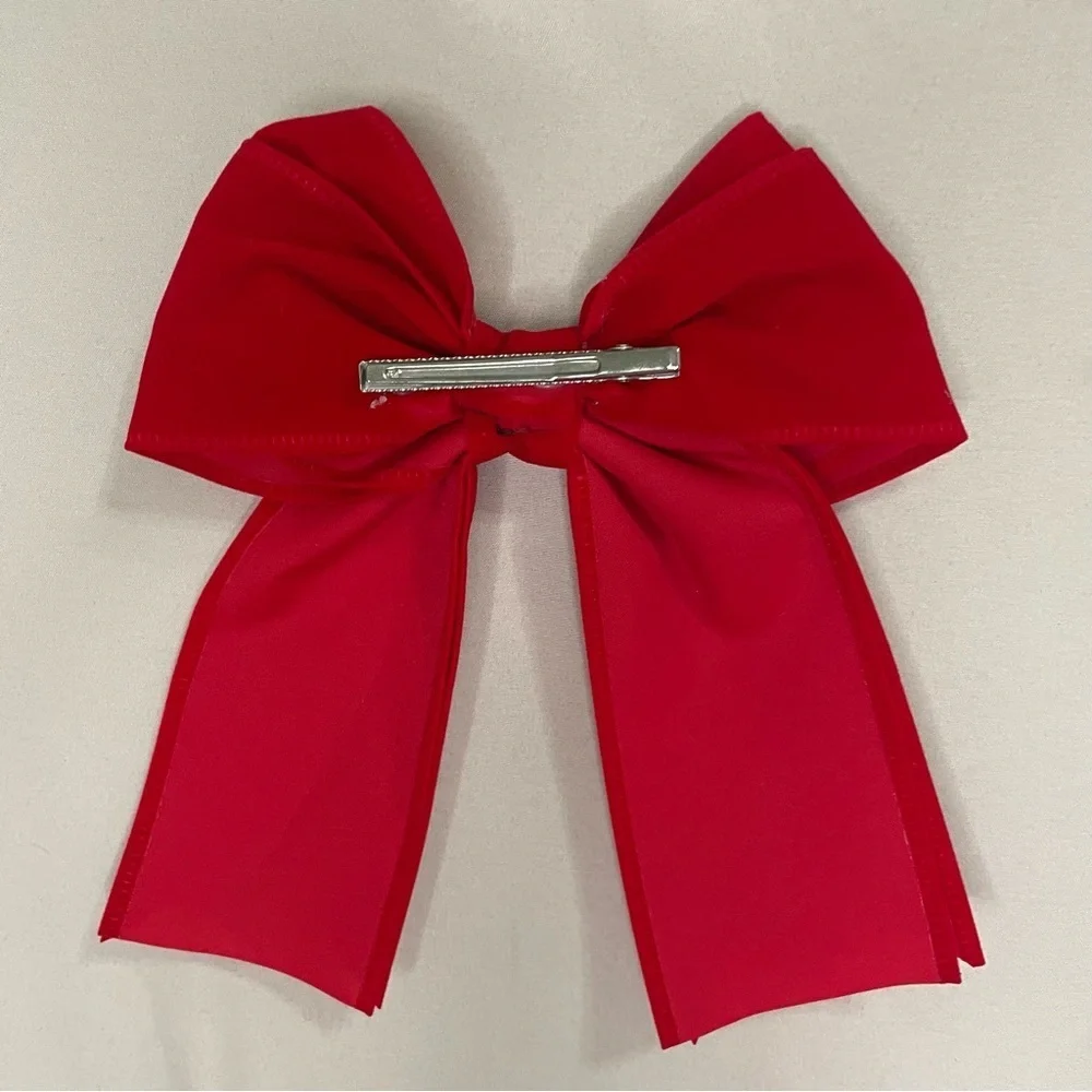 Red double layered pearl bow clip on accessories feminine chic valentines girl